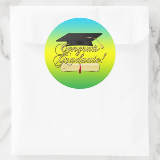 Congrats Afstuderen Diploma Afstuderen pet | Kleur Ronde Sticker (Tas)
