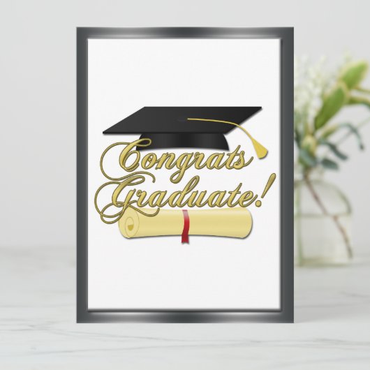 Congrats Afstuderen Diploma Afstuderen pet Uitnodi Kaart (Staand voorkant)