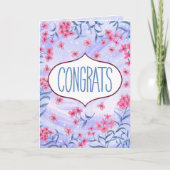 Congrats Blue and Pink Floral Celebration Card Kaart (Voorkant)
