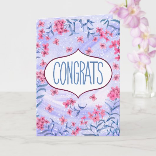 Congrats Blue and Pink Floral Celebration Card Kaart (Orchidee)