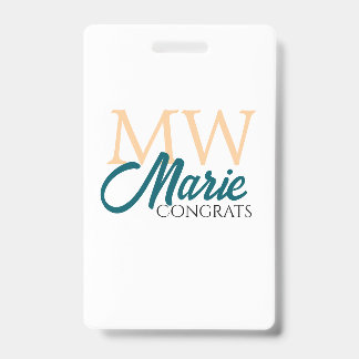 Congrats graduation monogram orange blue 20XX year Badge