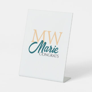 Congrats graduation monogram orange blue 20XX year Reclamebord Met Voetstuk