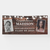 Congrats Rustic Wood String Lights Afstudeerder 2  Spandoek (Horizontaal)