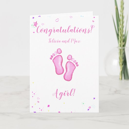 Congratulations a baby girl customizable names kaart (Voorkant)