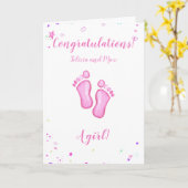 Congratulations a baby girl customizable names kaart (Gele Bloem)