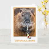 Congratulations card of beaver with flute kaart (Gele Bloem)
