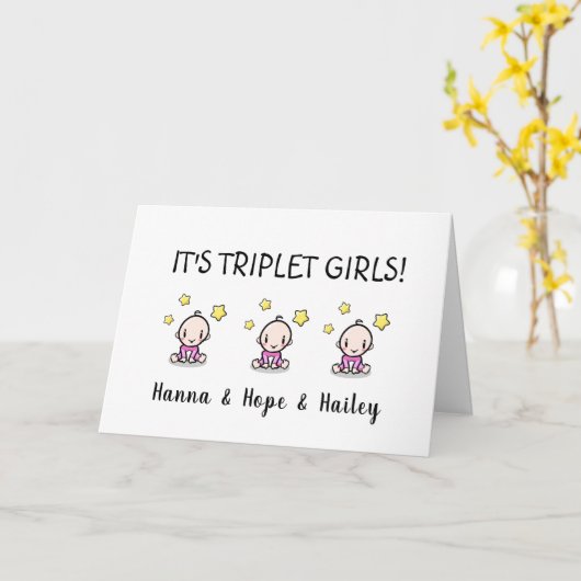 Congratulations On Your Triplet Girls, Custom Kaart (Gele Bloem)