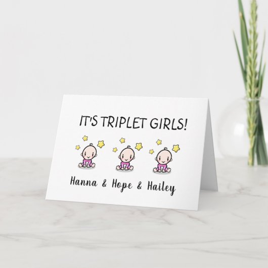 Congratulations On Your Triplet Girls, Custom Kaart (Voorkant)