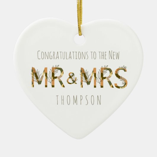 Congratulations to New Mr and Mrs Name Foliage Keramisch Ornament (Voorkant)