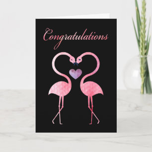 Congratulations Watercolor Pink Flamingos Kaart