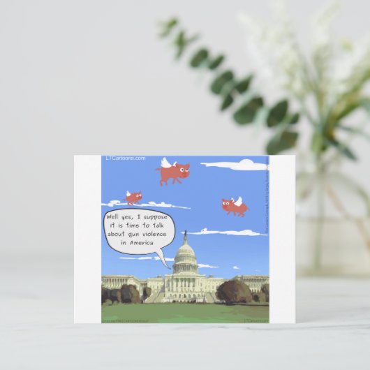 Congres en Pistool Violence Talk when Pigs Fly Briefkaart (Staand voorkant)