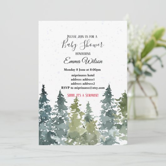 Conifer Pine Tree, invitation baby shower (Debout devant)