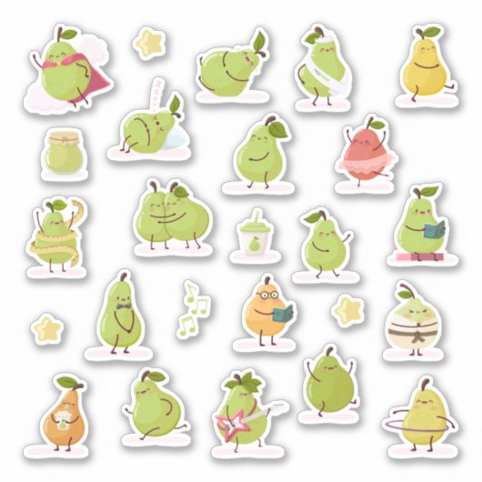 Conjunto de peras kawaii divertidas sticker (Voorkant)