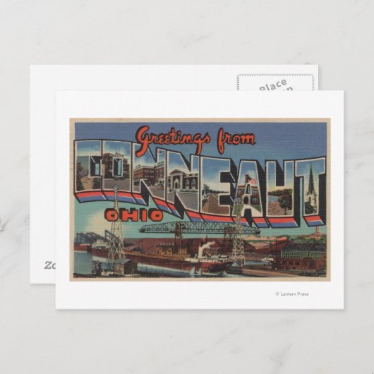 Conneaut, Ohio - Grote letterscènes Briefkaart (Voorkant / Achterkant)