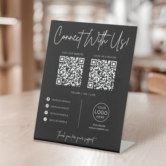 Connect With Us Social Media QR Code Business Reclamebord Met Voetstuk
