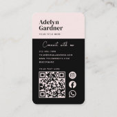 Connect Zwart Roze Monogram QR Code Social Media Visitekaartje (Achterkant)