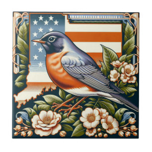 Connecticut Amerikaanse Robin en staat bloemenblau Tegeltje