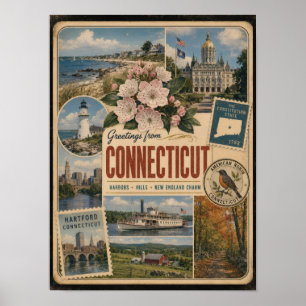 Connecticut Authentieke Vintage Stijl Poster
