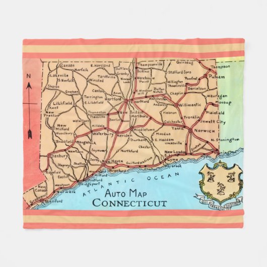 Connecticut Auto Kaart Fleece Deken (Voorkant (Horizontaal))