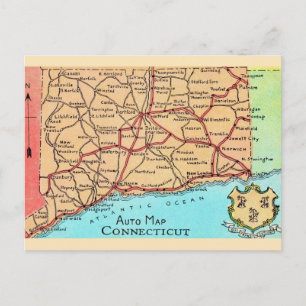 Connecticut Auto Map Ansichtkaart Briefkaart