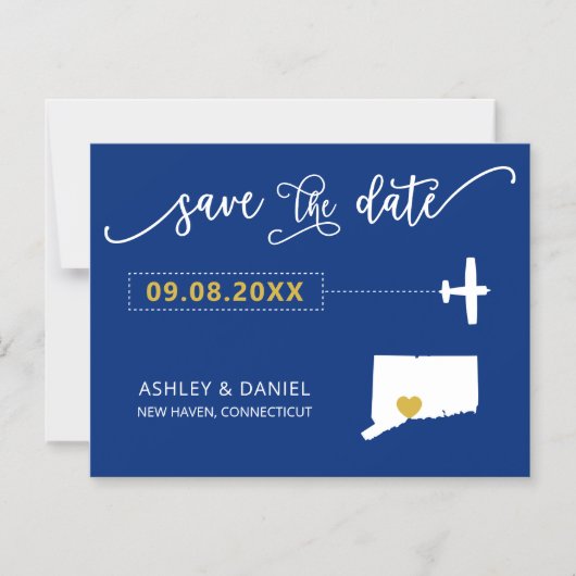 Connecticut Bruiloft Bewaar de datum Kaart, Kaart (Voorkant)