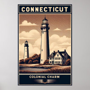 Connecticut Colonial Charm Lighthouse Poster