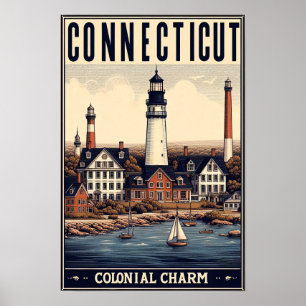 Connecticut Colonial Charm Lighthouse  Poster