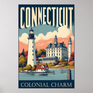 Connecticut Colonial Charm Lighthouse Poster