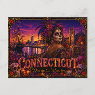 Connecticut Día de los Muertos Retro Briefkaart