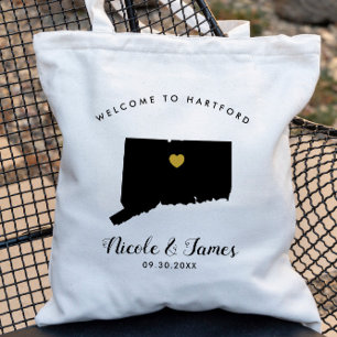 Connecticut kaart bruiloft welkomsttas Tas, zwart Tote Bag