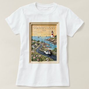 Connecticut Kust Vuurtoren Vintage Wegreis T-shirt