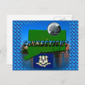 Connecticut' Map, Tekst, Faux Quarter, Vlagruimte Briefkaart (Voorkant / Achterkant)