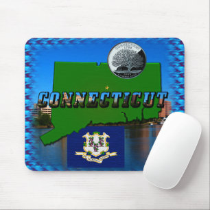 Connecticut' Map, Tekst, Faux Quarter, Vlagruimte Muismat