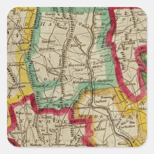 Connecticut Map Vierkante Sticker (Voorkant)