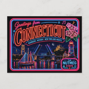 Connecticut Neon Staat Retro Vintage Briefkaart
