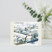 Connecticut Snowy Winter Village Illustration Briefkaart (Staand voorkant)