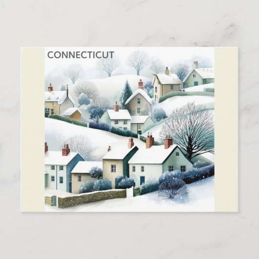 Connecticut Snowy Winter Village Illustration Briefkaart (Voorkant)