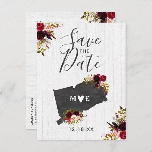 Connecticut State Destination Rustic Bewaar de dat Aankondigingskaart (Voorkant / Achterkant)