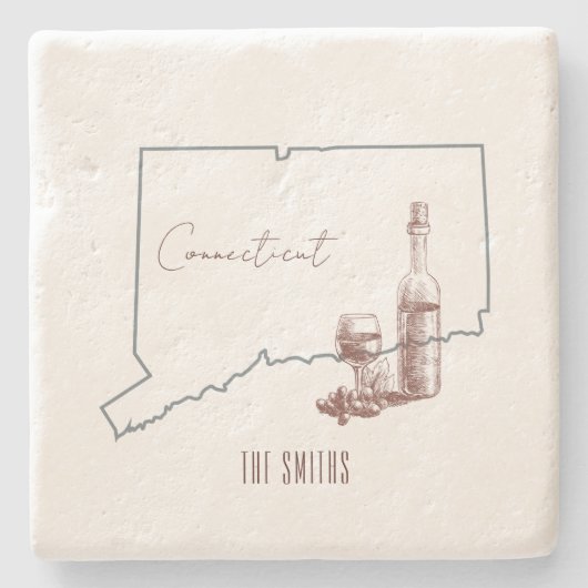 Connecticut State wijnfles Stenen Onderzetter (Voorkant)
