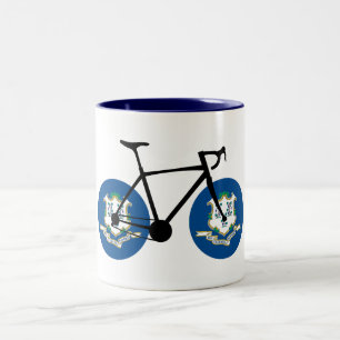 Connecticut Vlag Fietsen Tweekleurige Koffiemok