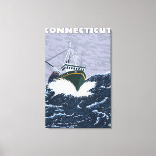 ConnecticutCrab Vist Boat Scene Canvas Afdruk