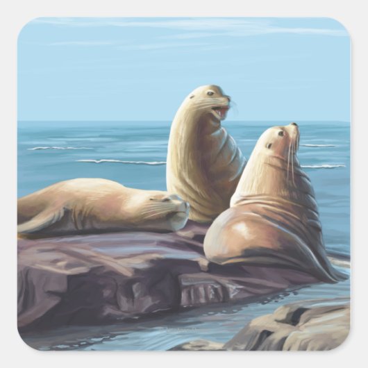 ConnecticutSea Lions Scene Vierkante Sticker (Voorkant)
