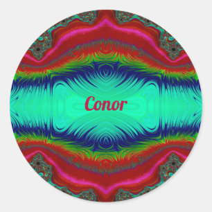 CONOR ~ Helder rood groen fractal design ~ Ronde Sticker