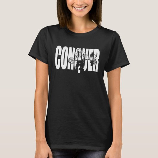 Conquer, Lift, Ronnie Coleman, Bodybuilding Gym Mo T-shirt (Voorkant)