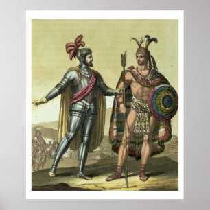 Conquistador met een Native American Chief (kleur Poster