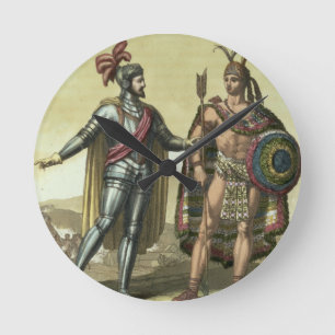 Conquistador met een Native American Chief (kleur Ronde Klok