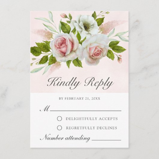 Conseil Aquarelle romantique rose Roses blanches carte RSV (Devant)