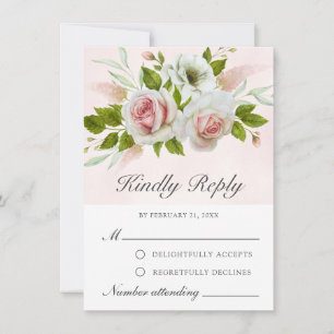 Conseil Aquarelle romantique rose Roses blanches carte RSV