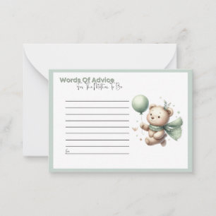 Conseil Baby shower Sage Ours Vert Mots de la carte de con