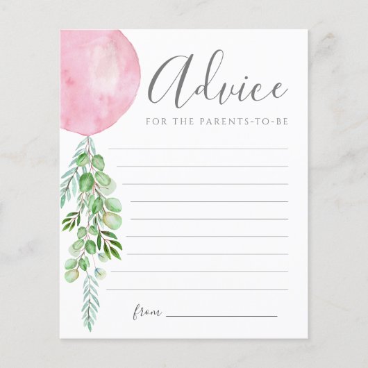 Conseil Balloon rose Voeux Pour Carte Bébé (Devant)